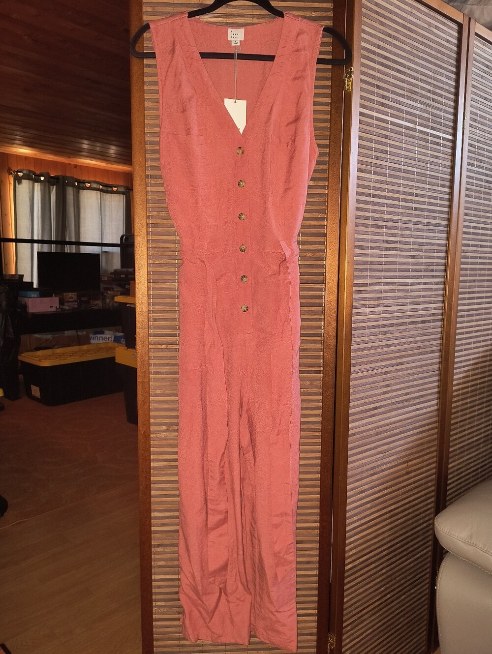 A New Day Red Rust Sleeveless Button-Front Jumpsuit